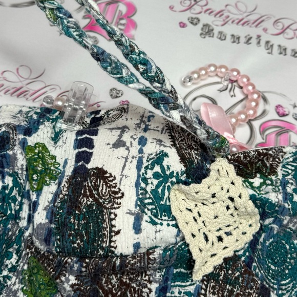 Self esteem halter top tank crochet diamond shape detail with paisley print y2k - Picture 3 of 7